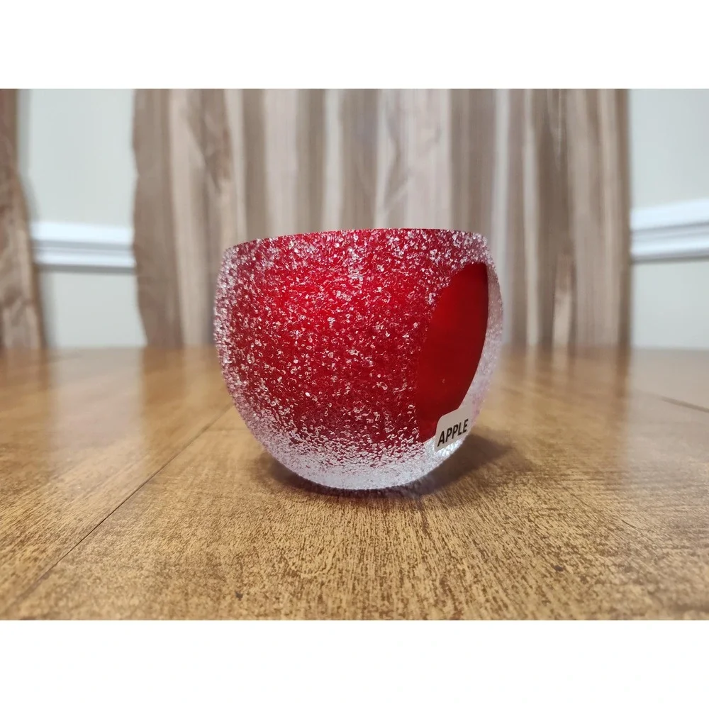 Handmade Red Apple Scented Candle 6 oz Frosted Textured Glass Sphere Jar B65
